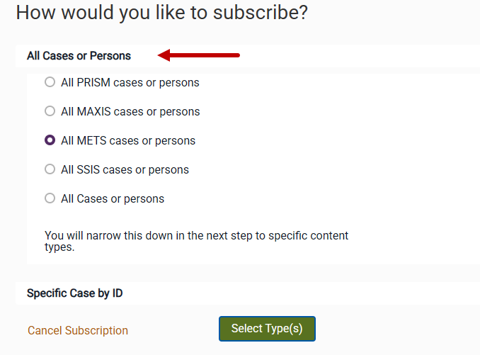 All Cases or Persons section