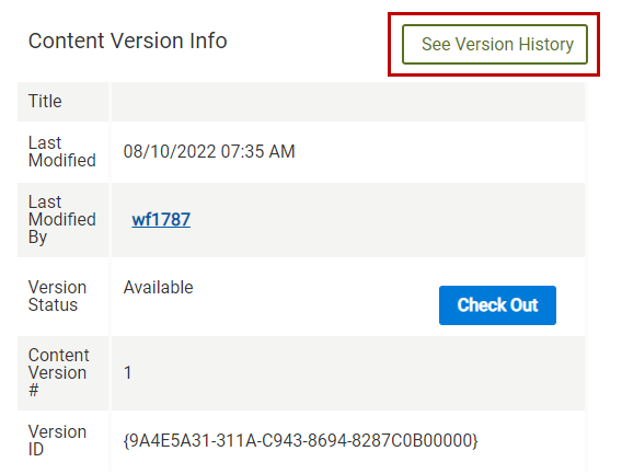 See Version History button
