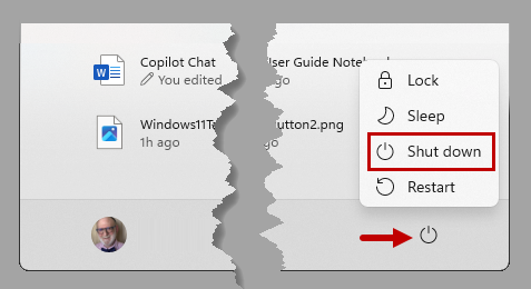 shut down from Windows start menu